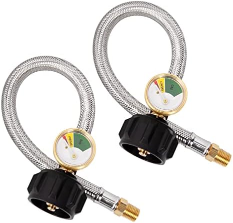 12In RV Propane Hose with Gauge 2 Pack, 1/4" Male NPT Camper