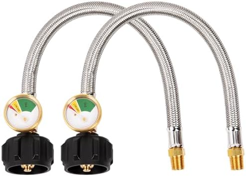 15In RV Propane Hose with Gauge 2 Pack, 1/4" Male NPT Camper