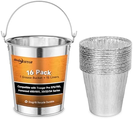 16-Pack Grill Drip Pans for Traeger, 1 Grease Bucket, 15