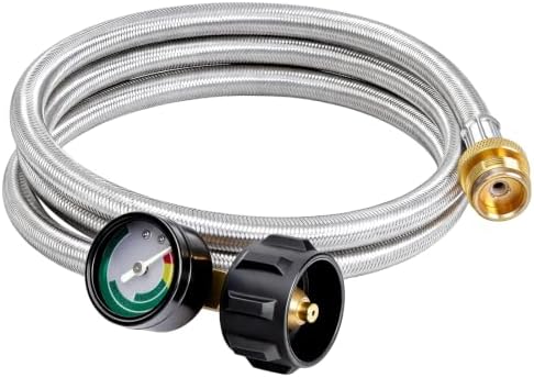 5ft Braided Propane Hose Adapter 1lb to 20lb with Gauge, 5-40lb Propane Hose