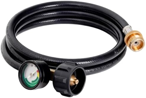 5ft Braided Propane Hose Adapter 1lb to 20lb with Gauge