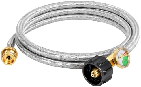 6ft Braided Propane Hose Adapter 1lb to 20lb with Gauge