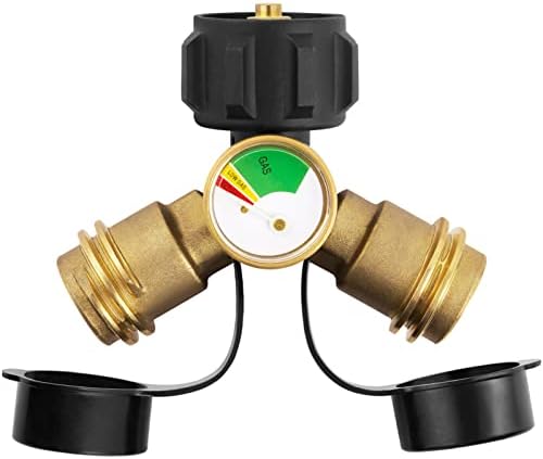 Propane Tank Splitter with Gauge, Propane Y Splitter for BBQ